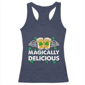 Funny St Patricks Day Drinking Racerback Tank Top Magically Delicious Beers Cheer Skeleton Hands TS02 Navy Print Your Wear