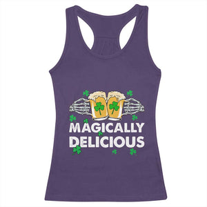 Funny St Patricks Day Drinking Racerback Tank Top Magically Delicious Beers Cheer Skeleton Hands TS02 Purple Print Your Wear