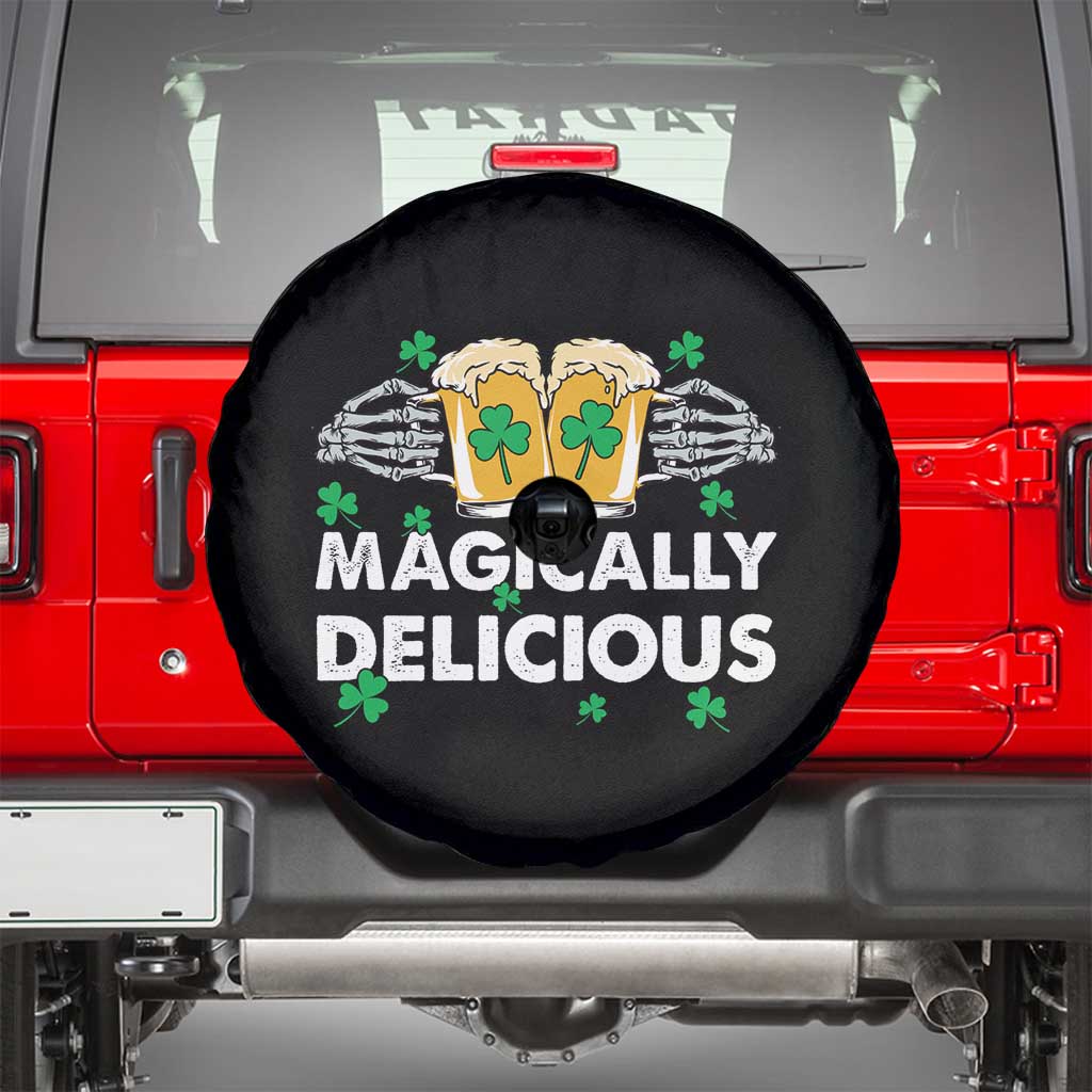 Funny St Patricks Day Drinking Spare Tire Cover Magically Delicious Beers Cheer Skeleton Hands TS02 Black Print Your Wear