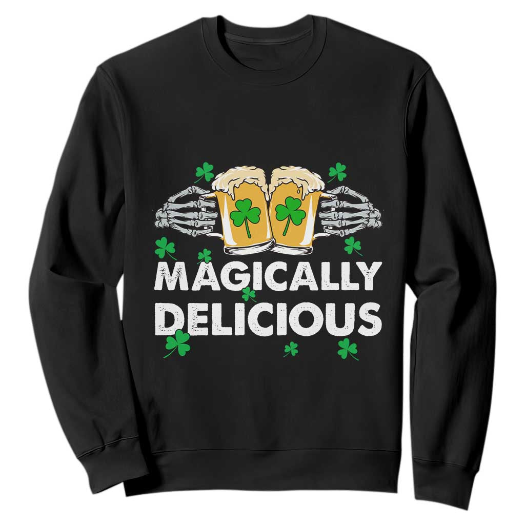 Funny St. Patricks Day Drinking Sweatshirt Magically Delicious Beers Cheer Skeleton Hands TS02 Black Printyourwear