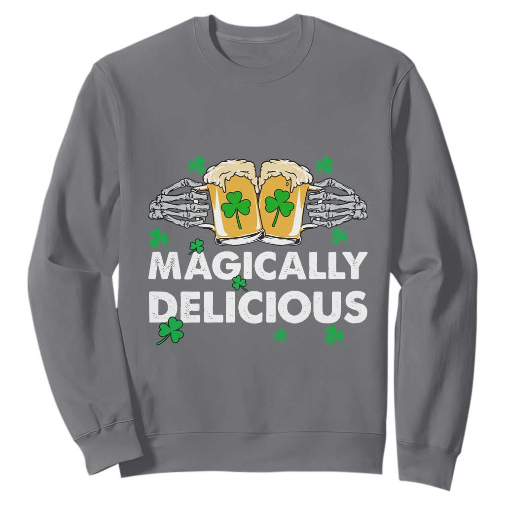Funny St. Patricks Day Drinking Sweatshirt Magically Delicious Beers Cheer Skeleton Hands TS02 Charcoal Printyourwear
