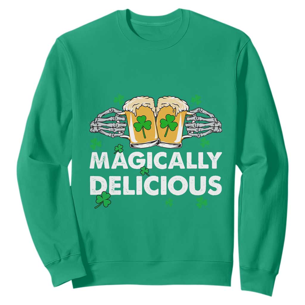 Funny St. Patricks Day Drinking Sweatshirt Magically Delicious Beers Cheer Skeleton Hands TS02 Irish Green Printyourwear