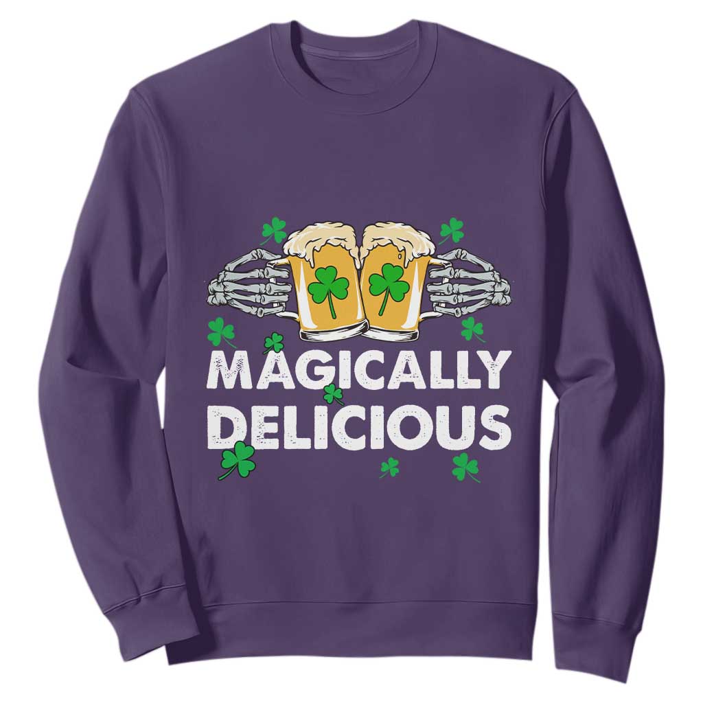 Funny St. Patricks Day Drinking Sweatshirt Magically Delicious Beers Cheer Skeleton Hands TS02 Purple Printyourwear