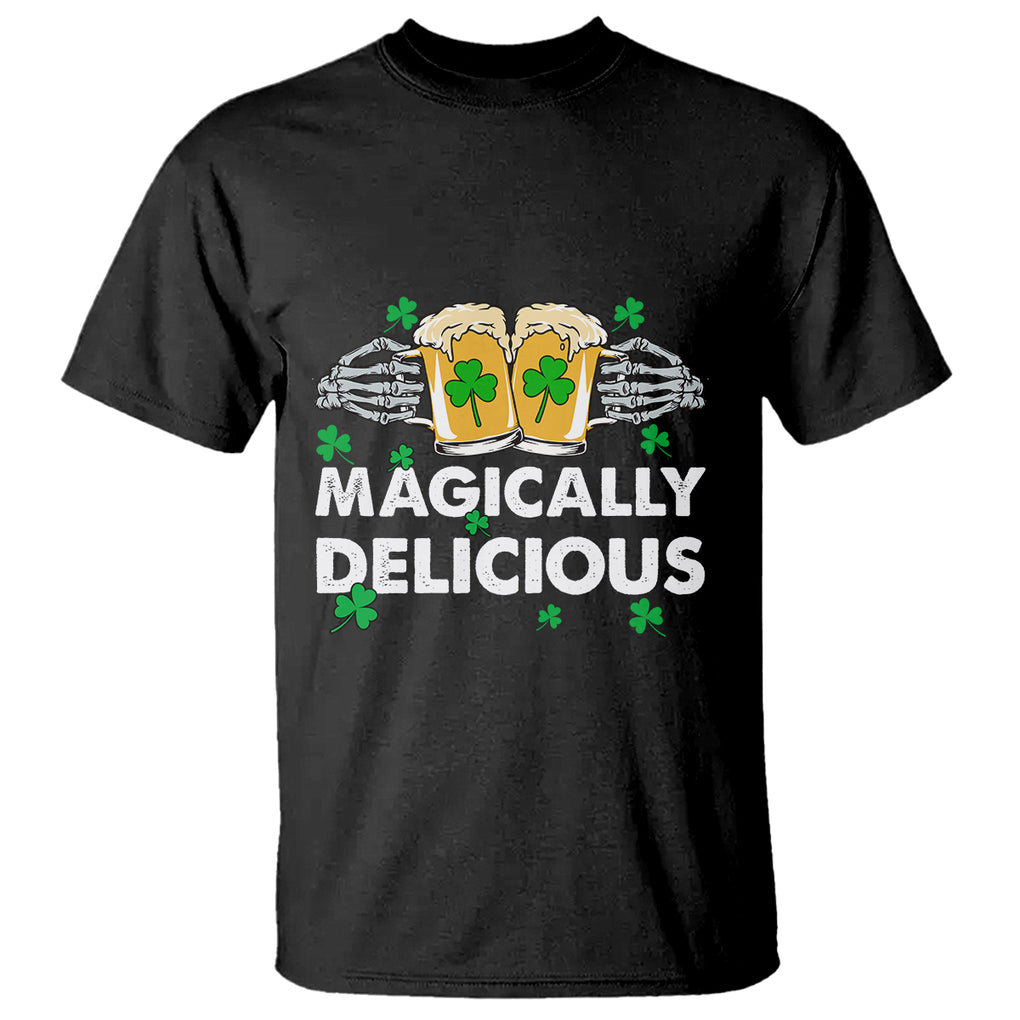 Funny St. Patricks Day Drinking T Shirt Magically Delicious Beers Cheer Skeleton Hands TS02 Black Printyourwear