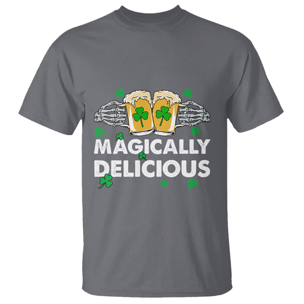 Funny St. Patricks Day Drinking T Shirt Magically Delicious Beers Cheer Skeleton Hands TS02 Charcoal Printyourwear