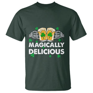 Funny St. Patricks Day Drinking T Shirt Magically Delicious Beers Cheer Skeleton Hands TS02 Dark Forest Green Printyourwear