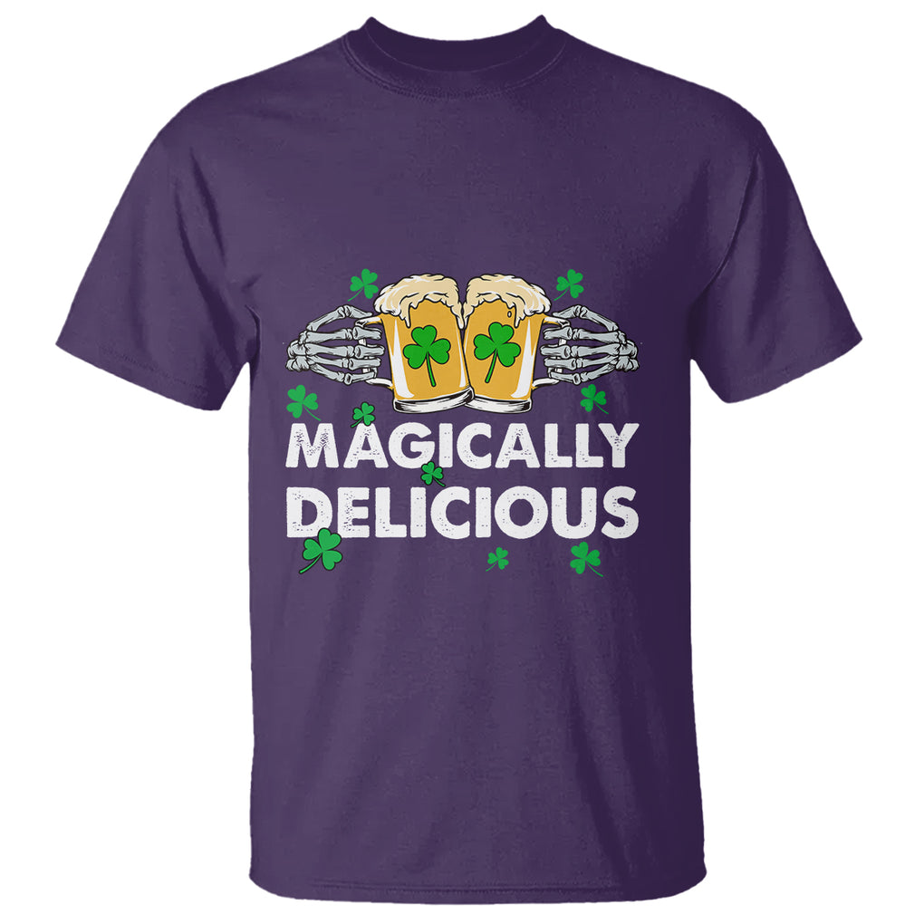 Funny St. Patricks Day Drinking T Shirt Magically Delicious Beers Cheer Skeleton Hands TS02 Purple Printyourwear