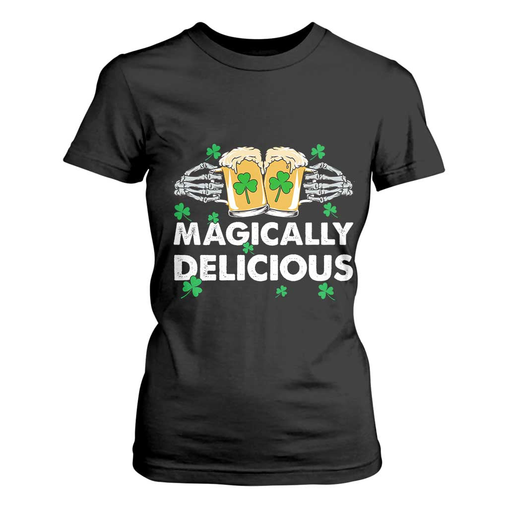 Funny St Patricks Day Drinking T Shirt For Women Magically Delicious Beers Cheer Skeleton Hands TS02 Black Print Your Wear