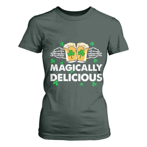 Funny St Patricks Day Drinking T Shirt For Women Magically Delicious Beers Cheer Skeleton Hands TS02 Dark Forest Green Print Your Wear