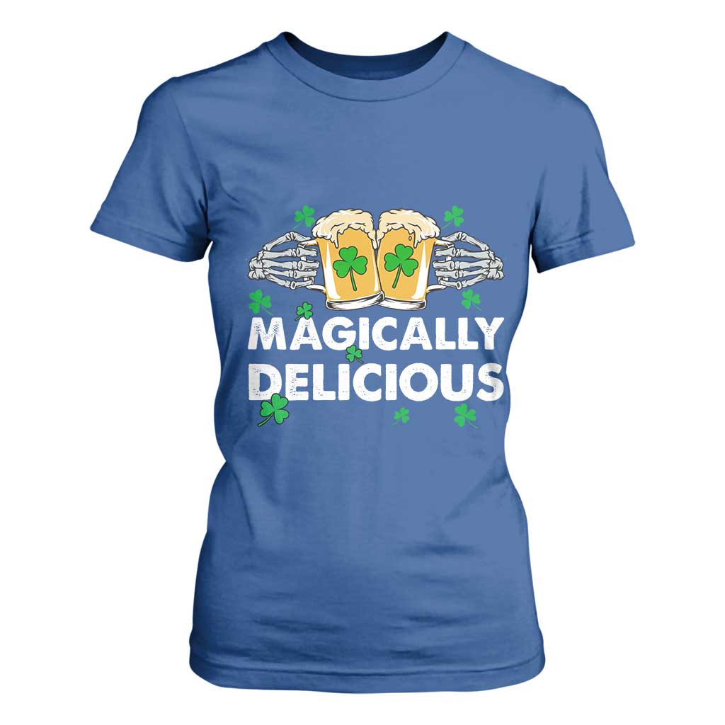 Funny St Patricks Day Drinking T Shirt For Women Magically Delicious Beers Cheer Skeleton Hands TS02 Royal Blue Print Your Wear