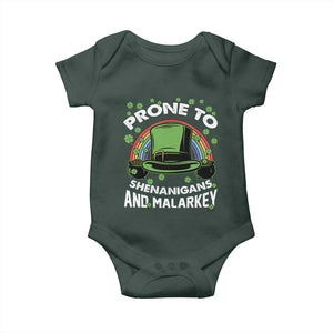 Funny St Patricks Day Baby Onesie Prone To Shenanigans And Malarkey Leprechaun Hat Rainbow TS02 Print Your Wear