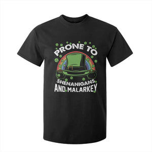 Funny St Patricks Day T Shirt For Kid Prone To Shenanigans And Malarkey Leprechaun Hat Rainbow TS02 Black Print Your Wear
