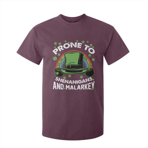 Funny St Patricks Day T Shirt For Kid Prone To Shenanigans And Malarkey Leprechaun Hat Rainbow TS02 Maroon Print Your Wear
