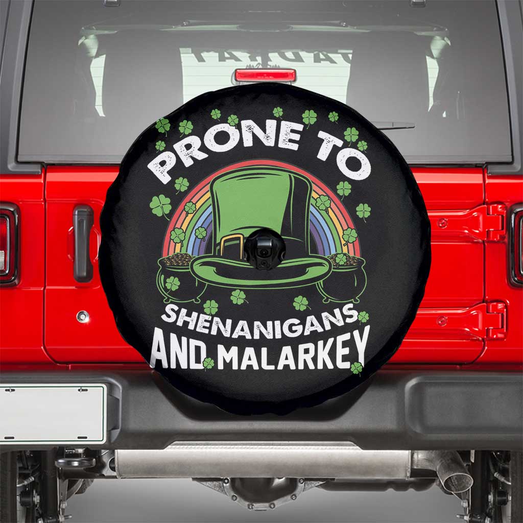 Funny St Patricks Day Spare Tire Cover Prone To Shenanigans And Malarkey Leprechaun Hat Rainbow TS02 Black Print Your Wear