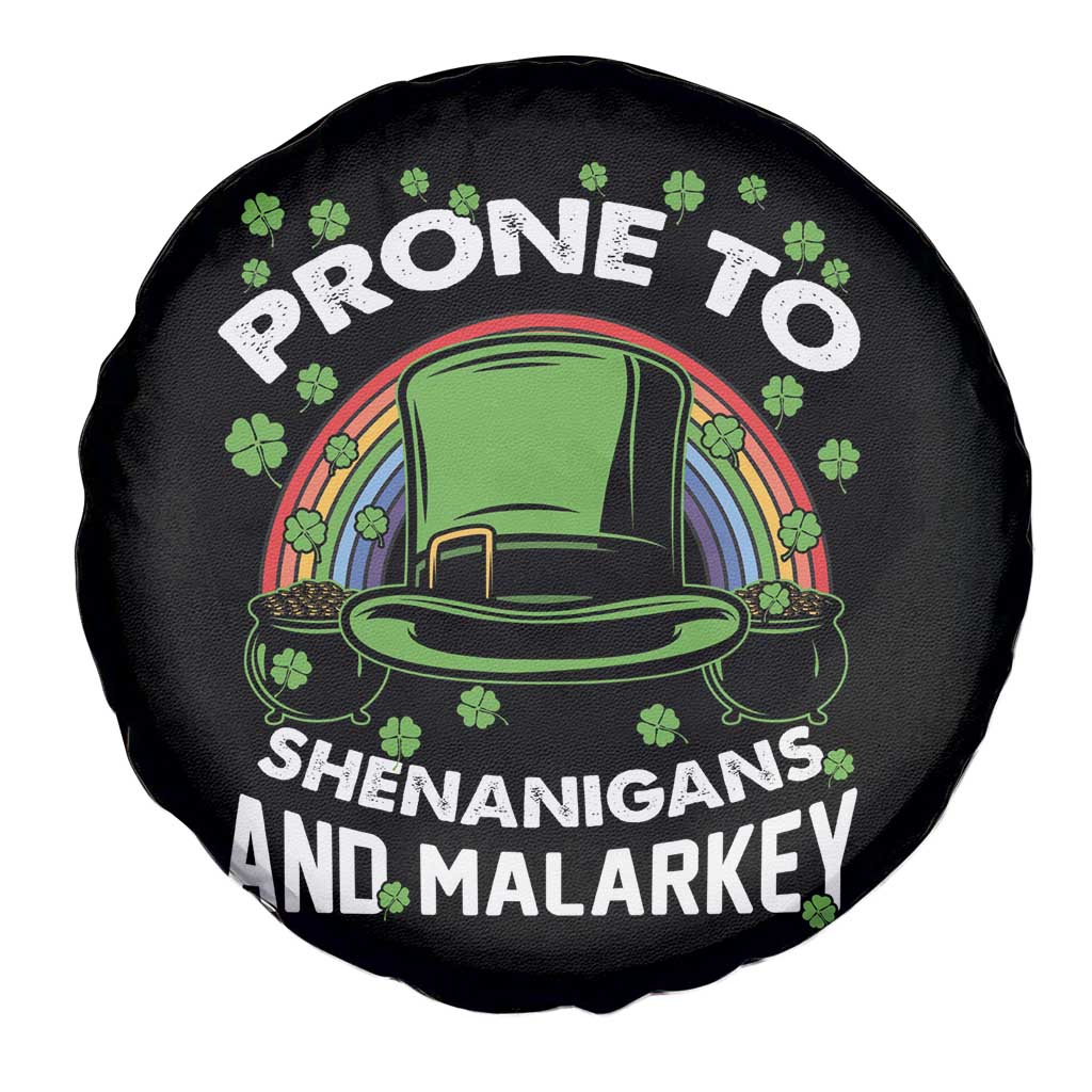 Funny St Patricks Day Spare Tire Cover Prone To Shenanigans And Malarkey Leprechaun Hat Rainbow TS02 Print Your Wear