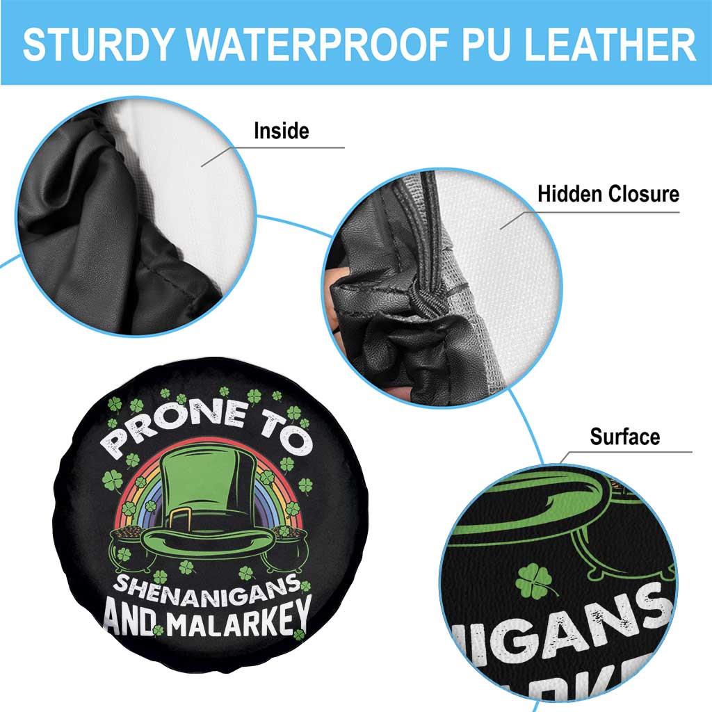 Funny St Patricks Day Spare Tire Cover Prone To Shenanigans And Malarkey Leprechaun Hat Rainbow TS02 Print Your Wear