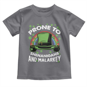 Funny St Patricks Day Toddler T Shirt Prone To Shenanigans And Malarkey Leprechaun Hat Rainbow TS02 Charcoal Print Your Wear