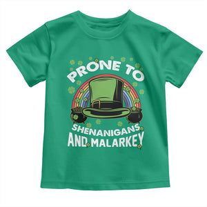 Funny St Patricks Day Toddler T Shirt Prone To Shenanigans And Malarkey Leprechaun Hat Rainbow TS02 Irish Green Print Your Wear