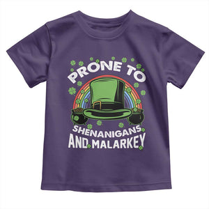 Funny St Patricks Day Toddler T Shirt Prone To Shenanigans And Malarkey Leprechaun Hat Rainbow TS02 Purple Print Your Wear