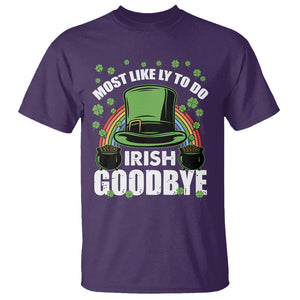 Funny St. Patricks Day Drinking T Shirt Most Likely To Do Irish Goodbye Leprechaun Hat Rainbow TS02 Purple Printyourwear