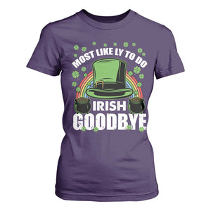 Funny St Patricks Day Drinking T Shirt For Women Most Likely To Do Irish Goodbye Leprechaun Hat Rainbow TS02 Purple Print Your Wear