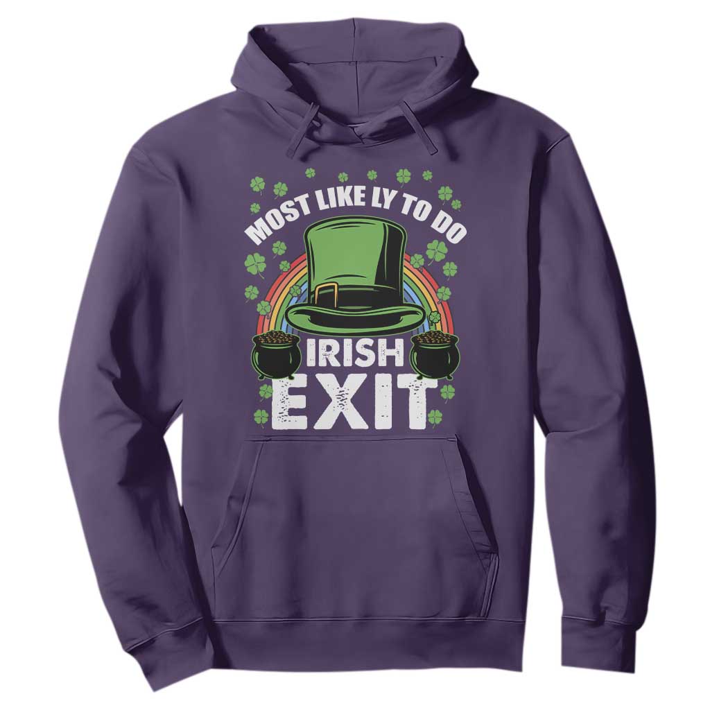 Funny St. Patricks Day Drinking Hoodie Most Likely To Do Irish Exit Leprechaun Hat Rainbow TS02 Purple Printyourwear