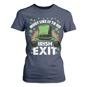 Funny St Patricks Day Drinking T Shirt For Women Most Likely To Do Irish Exit Leprechaun Hat Rainbow TS02 Navy Print Your Wear