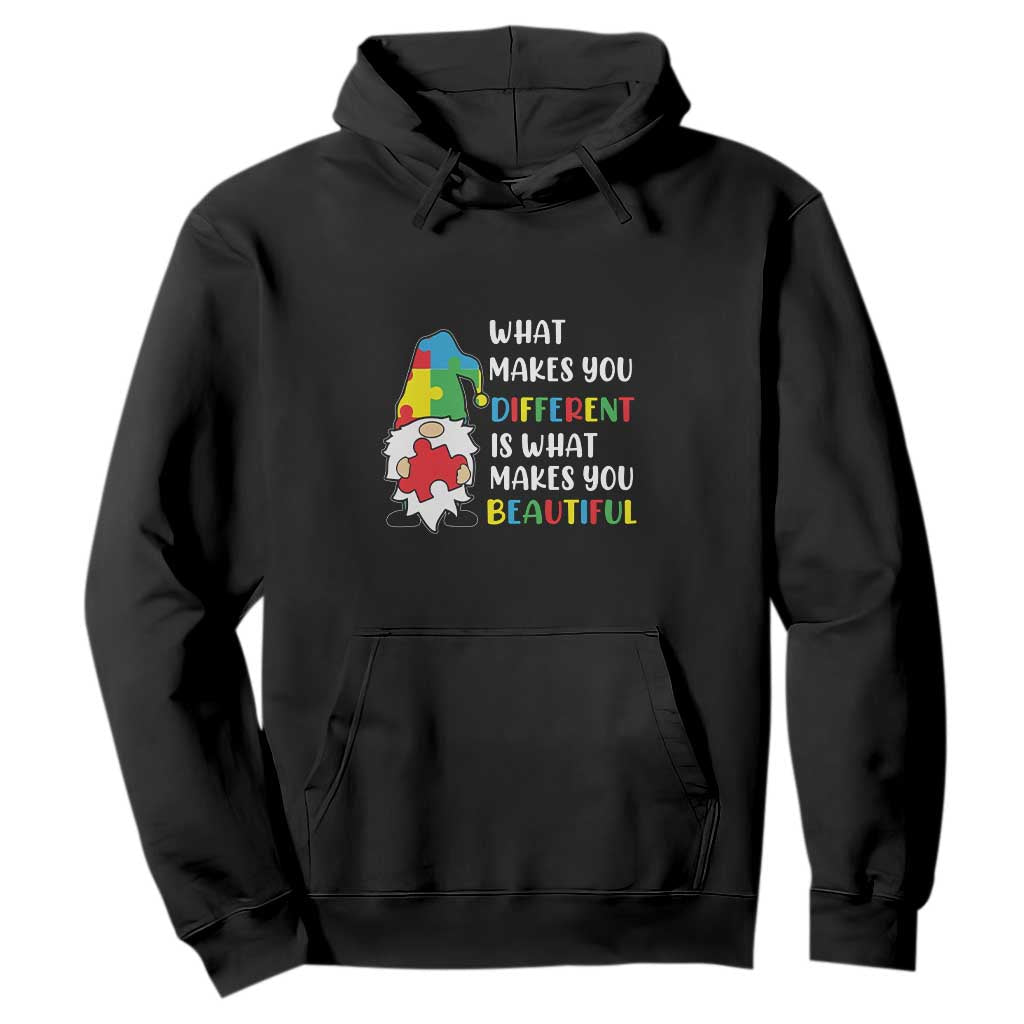 Autism Gnome Hoodie What Makes You Different Makes You Beautiful Puzzle Piece TS02 Black Printyourwear
