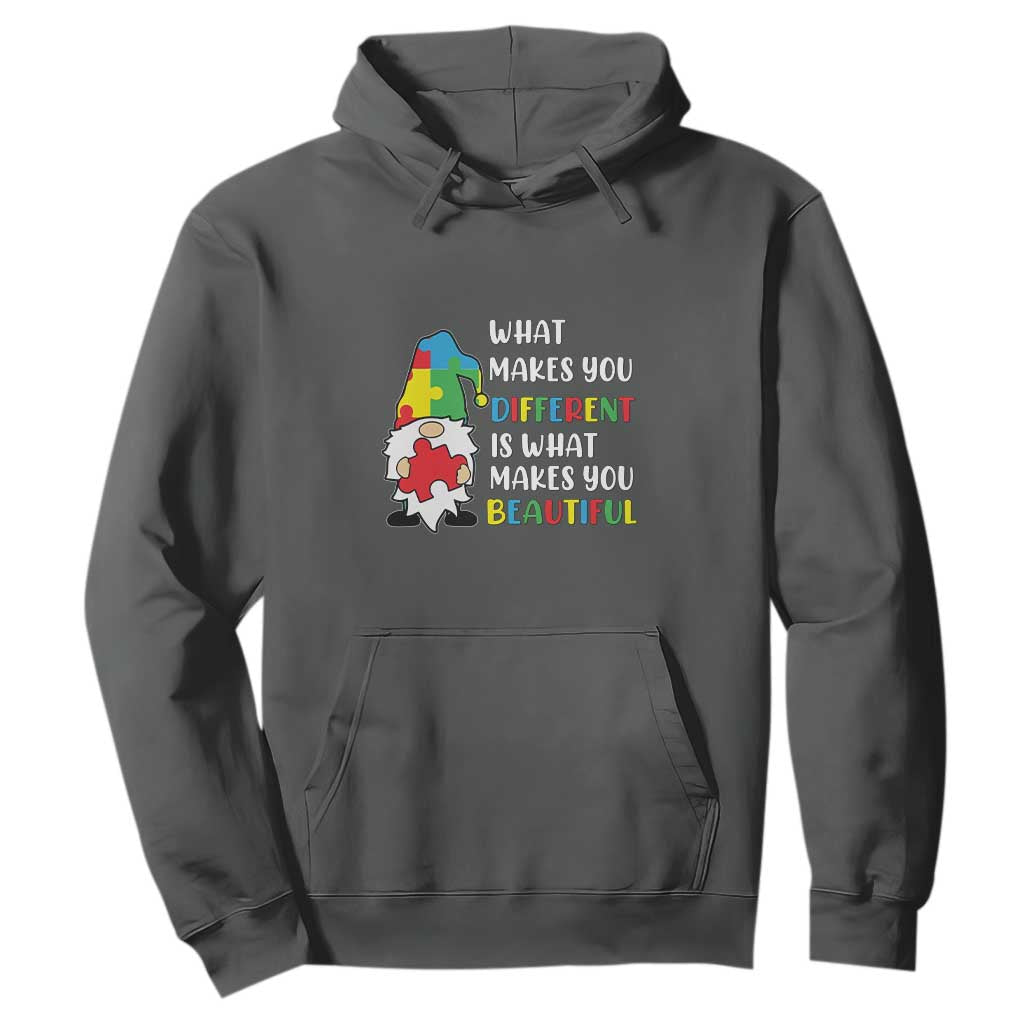 Autism Gnome Hoodie What Makes You Different Makes You Beautiful Puzzle Piece TS02 Dark Heather Printyourwear