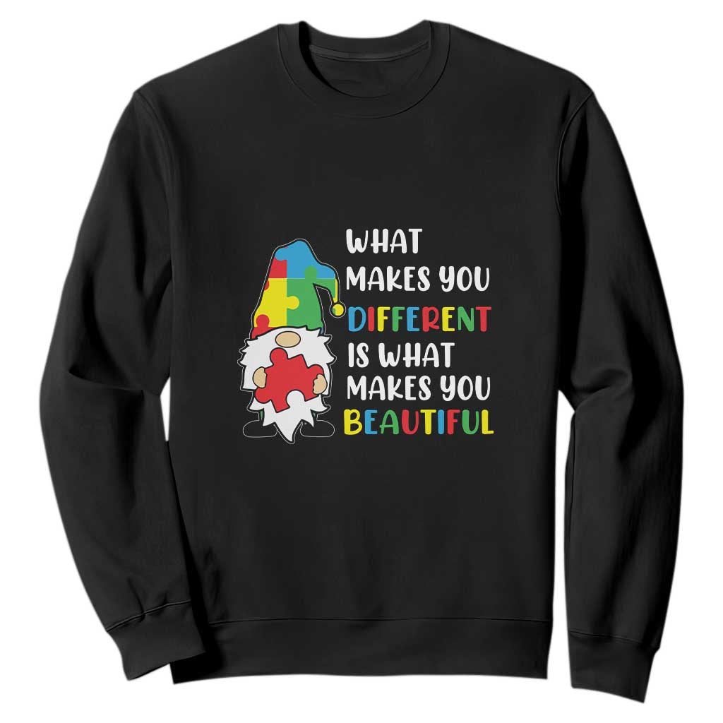 Autism Gnome Sweatshirt What Makes You Different Makes You Beautiful Puzzle Piece TS02 Black Printyourwear