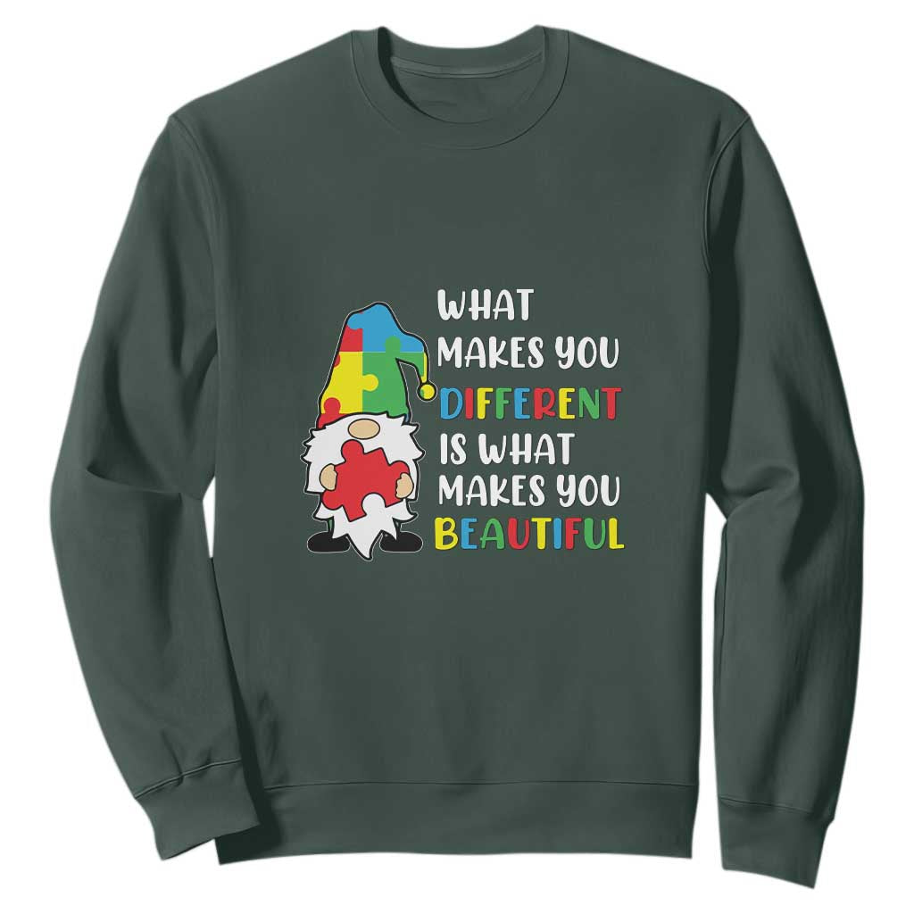 Autism Gnome Sweatshirt What Makes You Different Makes You Beautiful Puzzle Piece TS02 Dark Forest Green Printyourwear