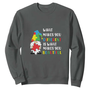 Autism Gnome Sweatshirt What Makes You Different Makes You Beautiful Puzzle Piece TS02 Dark Heather Printyourwear