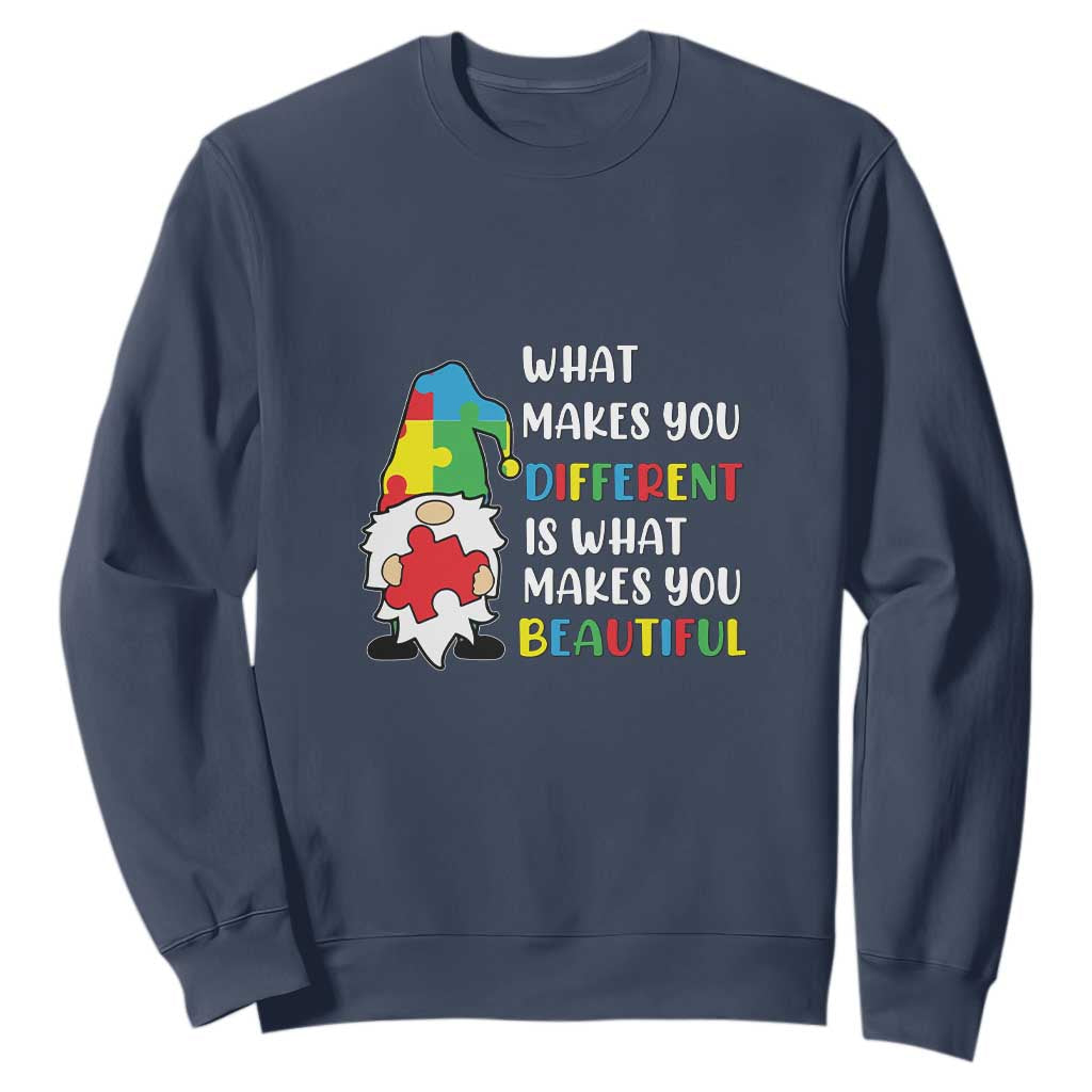 Autism Gnome Sweatshirt What Makes You Different Makes You Beautiful Puzzle Piece TS02 Navy Printyourwear