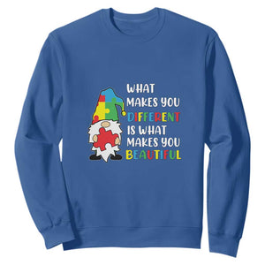 Autism Gnome Sweatshirt What Makes You Different Makes You Beautiful Puzzle Piece TS02 Royal Blue Printyourwear