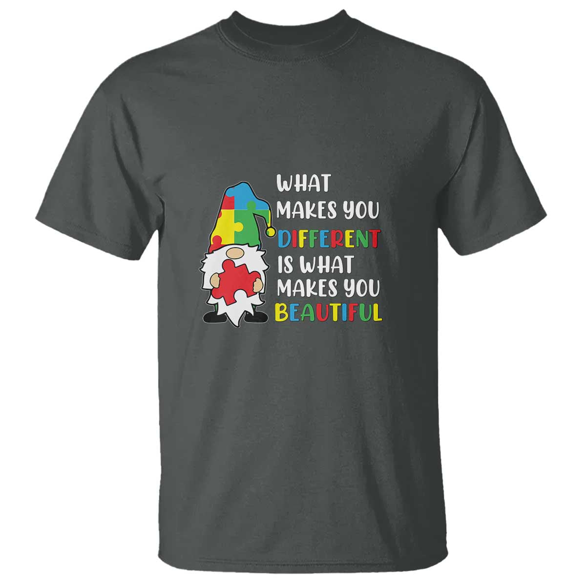 Autism Gnome T Shirt What Makes You Different Makes You Beautiful Puzzle Piece TS02 Dark Heather Printyourwear