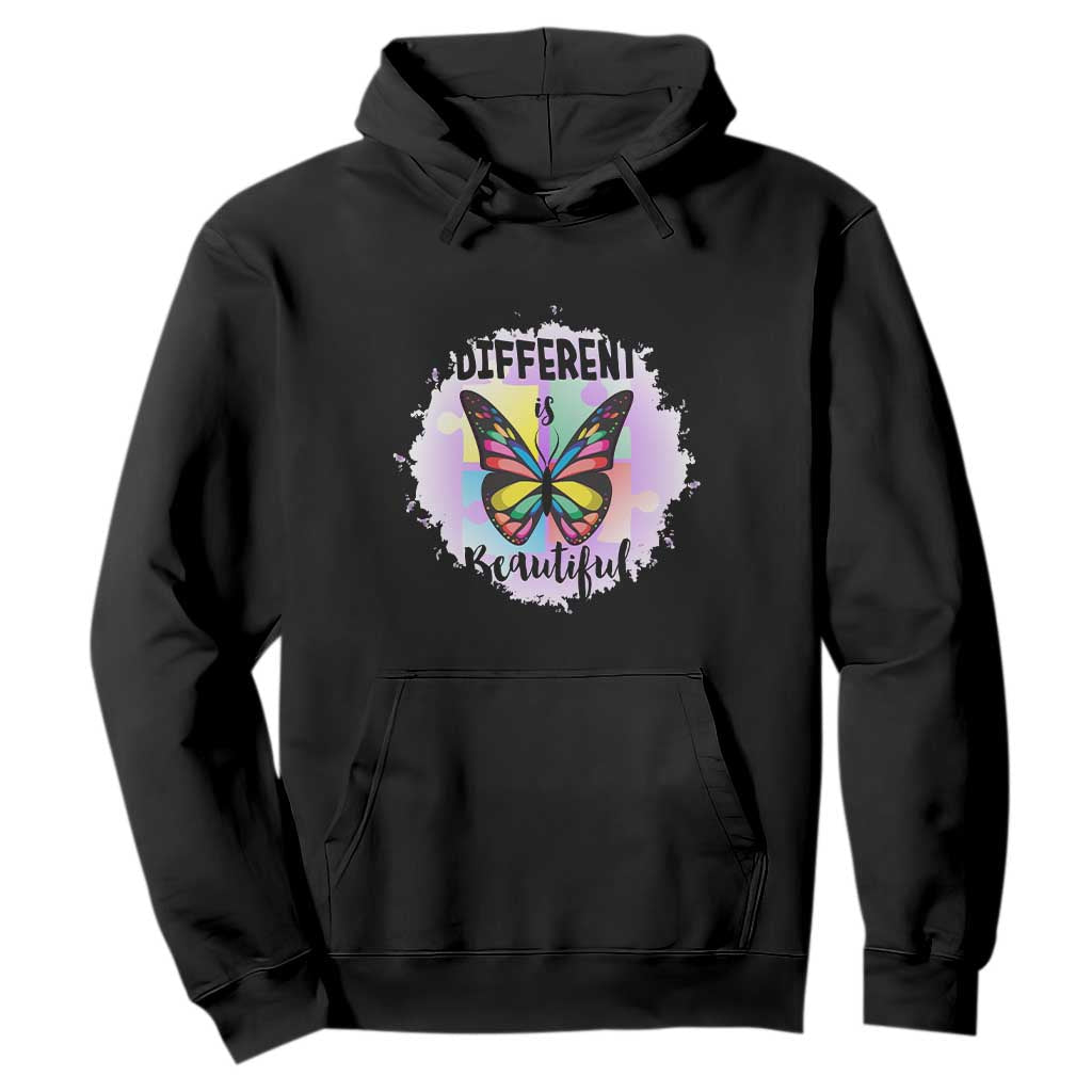 Autism Butterfly Hoodie Different Is Beautiful Autistic Spectrum Puzzle Piece TS02 Black Printyourwear