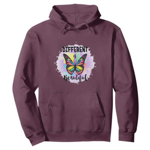 Autism Butterfly Hoodie Different Is Beautiful Autistic Spectrum Puzzle Piece TS02 Maroon Printyourwear