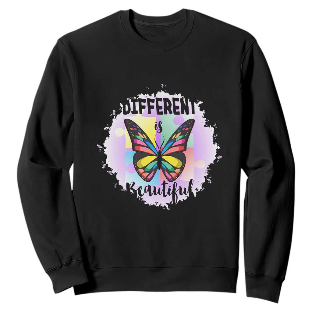 Autism Butterfly Sweatshirt Different Is Beautiful Autistic Spectrum Puzzle Piece TS02 Black Printyourwear