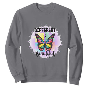 Autism Butterfly Sweatshirt Different Is Beautiful Autistic Spectrum Puzzle Piece TS02 Charcoal Printyourwear