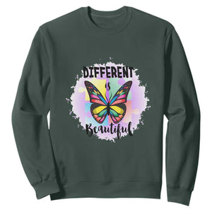 Autism Butterfly Sweatshirt Different Is Beautiful Autistic Spectrum Puzzle Piece TS02 Dark Forest Green Printyourwear