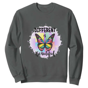Autism Butterfly Sweatshirt Different Is Beautiful Autistic Spectrum Puzzle Piece TS02 Dark Heather Printyourwear