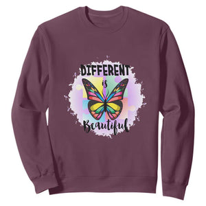 Autism Butterfly Sweatshirt Different Is Beautiful Autistic Spectrum Puzzle Piece TS02 Maroon Printyourwear