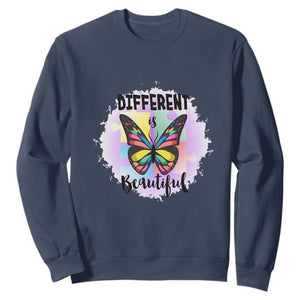 Autism Butterfly Sweatshirt Different Is Beautiful Autistic Spectrum Puzzle Piece TS02 Navy Printyourwear