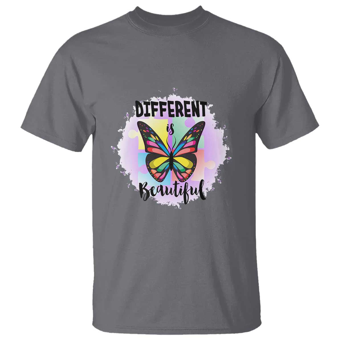 Autism Butterfly T Shirt Different Is Beautiful Autistic Spectrum Puzzle Piece TS02 Charcoal Printyourwear