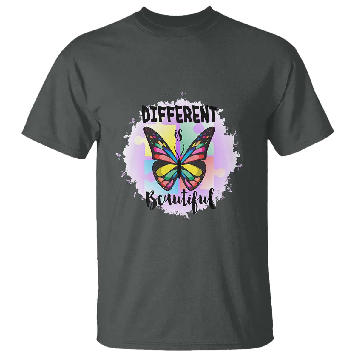 Autism Butterfly T Shirt Different Is Beautiful Autistic Spectrum Puzzle Piece TS02 Dark Heather Printyourwear