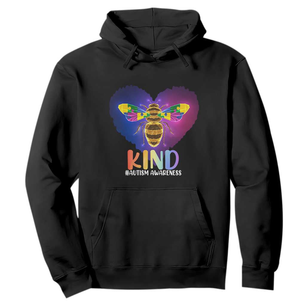 Bee Autism Awareness Hoodie Be Kind Pun Puzzle Piece Heart Love Support Autistic TS02 Black Printyourwear