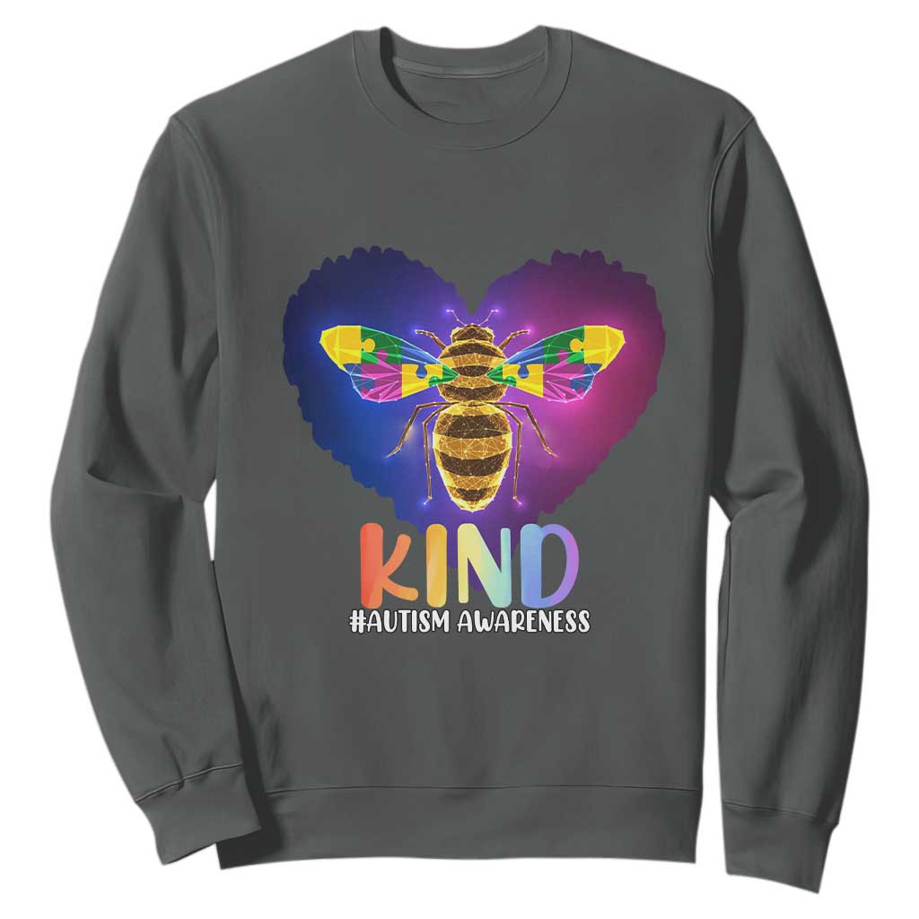 Bee Autism Awareness Sweatshirt Be Kind Pun Puzzle Piece Heart Love Support Autistic TS02 Dark Heather Printyourwear