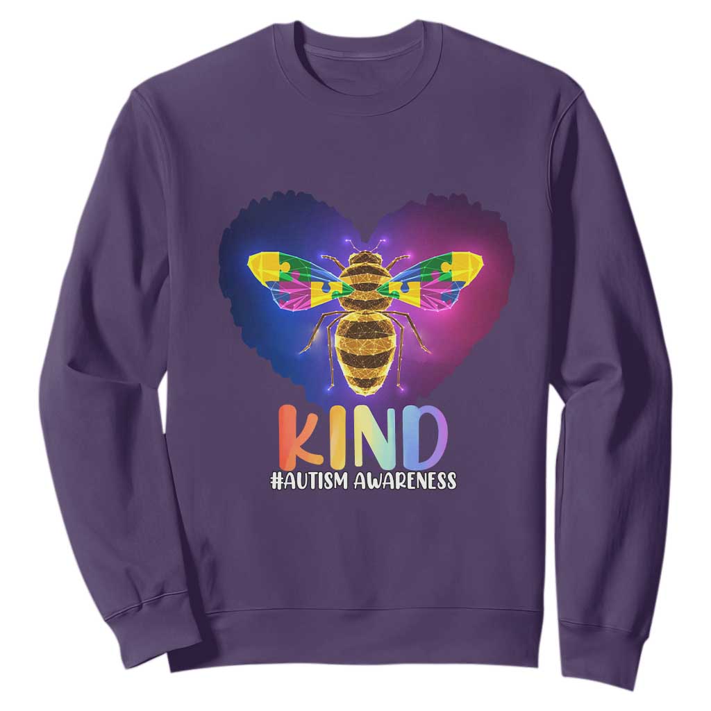 Bee Autism Awareness Sweatshirt Be Kind Pun Puzzle Piece Heart Love Support Autistic TS02 Purple Printyourwear