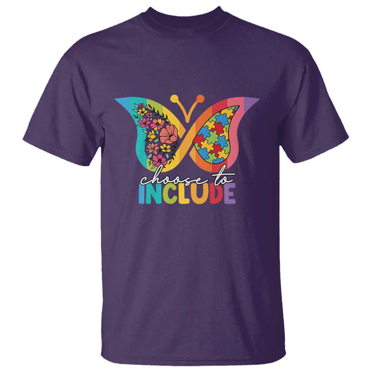 Autism Acceptance T Shirt Choose To Include Spectrum Neurodiversity Floral Butterfly TS02 Purple Printyourwear