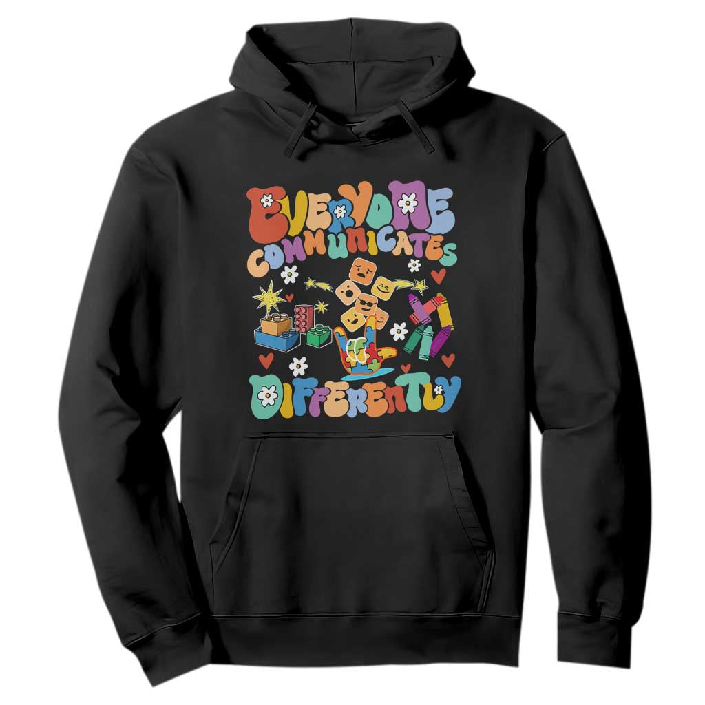 Autism Acceptance Sped Teacher Hoodie Everyone Communicates Differently Special Education TS02 Black Printyourwear
